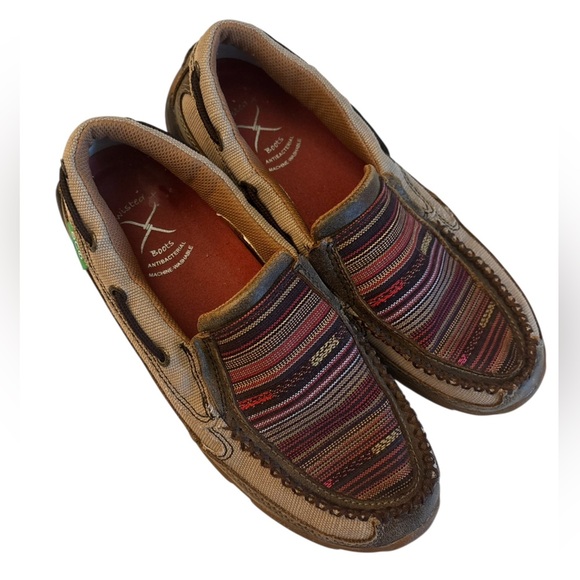 Twisted X Shoes - Twisted X Women’s Moc Toe Slip On Shoes Brown Canvas Western Size 7.5 Boho
